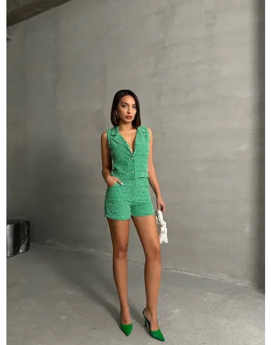 Yelekli Şort Takım Yeşil