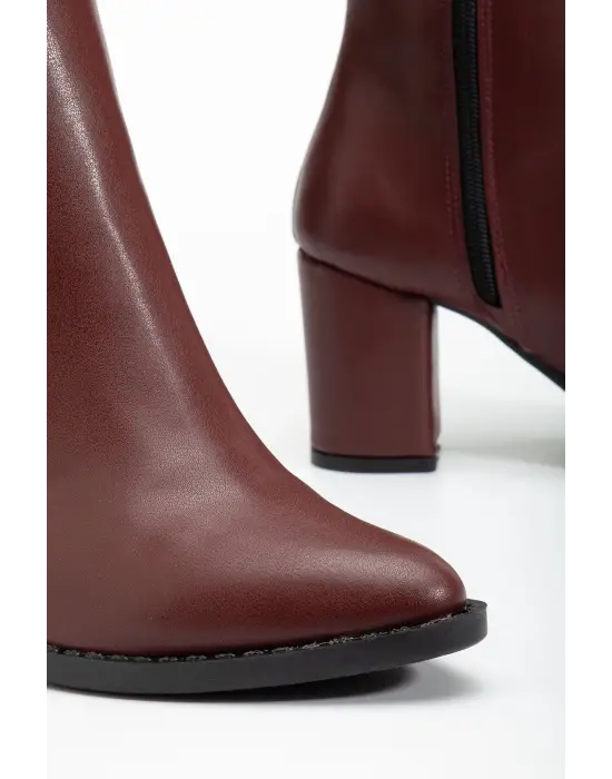Ysn-4422 Bordo Cilt Topuklu Kadın Çizme