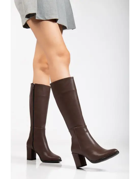 Ysn-4422 Kahve Topuklu Kadın Çizme