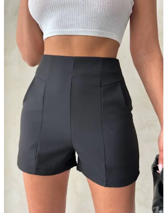 Yüksek Bel Parçalı Double Kumaş Şort S25312