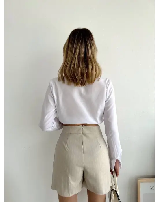 Zincir Detaylı Çizgili Şort Etek