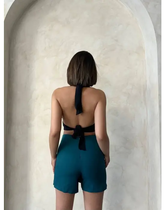 Zincirli Şort Etek Petrol Yeşili S24676