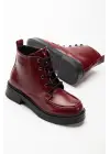 02-2001 Bordo Kırışık Rugan Bağcıklı Fermuarlı Günlük Kadın Bot