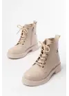 Bej Bağcıklı Fermuarlı Günlük Kadın Bot