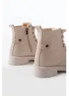Bej Bağcıklı Fermuarlı Günlük Kadın Bot
