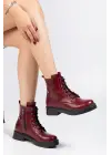 02-2003 Bordo Kırışık Rugan Bağcıklı Fermuarlı Günlük Kadın Bot