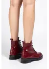 02-2003 Bordo Kırışık Rugan Bağcıklı Fermuarlı Günlük Kadın Bot