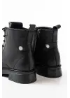Siyah Bağcıklı Fermuarlı Günlük Kadın Bot