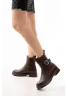 Kahverengi Toka Aksesuarlı Lastikli Günlük Kadın Bot