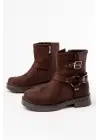 Kahverengi Süet Toka Aksesuarlı Fermuarlı Günlük Kadın Bot