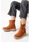 Taba Süet Toka Aksesuarlı Fermuarlı Günlük Kadın Bot