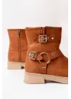 Taba Süet Toka Aksesuarlı Fermuarlı Günlük Kadın Bot
