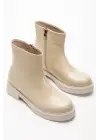 02-3033 Bej Kırışık Rugan Fermuarlı Günlük Kadın Bot