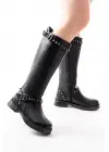 Siyah Düz Topuklu Günlük Kadın Binici Çizme