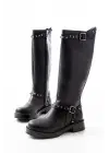 Siyah Düz Topuklu Günlük Kadın Binici Çizme