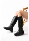 02-312 Siyah Toka Aksesuarlı Fermuarlı Günlük Kadın Çizme