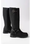 02-312 Siyah Toka Aksesuarlı Fermuarlı Günlük Kadın Çizme