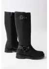 02-312 Siyah Toka Aksesuarlı Fermuarlı Günlük Kadın Çizme