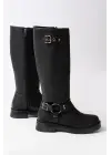 Siyah Toka Aksesuarlı Fermuarlı Günlük Kadın Çizme