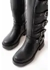 Siyah Düz Topuklu Günlük Kadın Binici Çizme