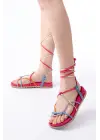 1001-1001 Fuşya Multi Bilekten Bağcıklı Kadın Sandalet