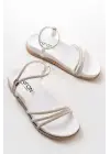 Beyaz Taşlı Kadın Sandalet
