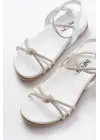 1001-1120 Beyaz Gümüş Taşlı Günlük Kadın Sandalet