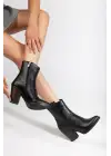 117 Siyah Kovboy Dikiş Detaylı Fermuarlı  Yüksek Topuklu Günlük Kadın Bot