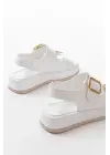 1187 Beyaz Dolgu Topuk Lastik Baretli  Kadın Sandalet