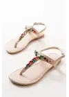 Bej Multi Taşlı Parmak Arası Kadın Sandalet