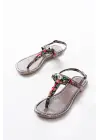 152-1110 Platin Multi  Taşlı Parmak Arası Kadın Sandalet