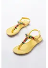 152-1110 Sarı Multi Taşlı Parmak Arası Kadın Sandalet