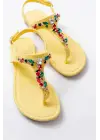 152-1110 Sarı Multi Taşlı Parmak Arası Kadın Sandalet