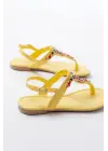 152-1110 Sarı Multi Taşlı Parmak Arası Kadın Sandalet