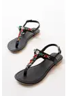 152-1110 Siyah Multi Taşlı Parmak Arası Kadın Sandalet