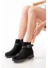 Siyah Süet Toka Aksesuarlı Fermuarlı Günlük Kadın Bot