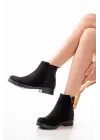 Siyah Süet Taş Aksesuarlı Fermuarlı Günlük Kadın Bot