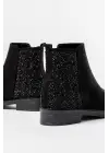 Siyah Süet Taş Aksesuarlı Fermuarlı Günlük Kadın Bot