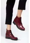 165-225 Bordo Yanki Bağcıklı Fermuarlı Günlük Kadın Bot