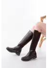 165-305 Kahve Arka Streç Fermuarlı Günlük Kadın Çizme