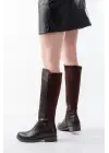 165-305 Kahve Arka Streç Fermuarlı Günlük Kadın Çizme