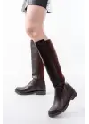 165-305 Kahve Arka Streç Fermuarlı Günlük Kadın Çizme