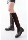 165-305 Kahve Arka Streç Fermuarlı Günlük Kadın Çizme