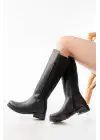 165-305 Siyah Arka Streç Fermuarlı Günlük Kadın Çizme