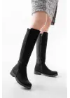 165-305 Siyah Süet Arka Streç Fermuarlı Günlük Kadın Çizme
