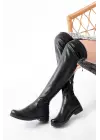 Streç Siyah Diz Üstü Fermuarlı Günlük Kadın Çizme