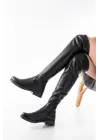 Streç Siyah Diz Üstü Fermuarlı Günlük Kadın Çizme