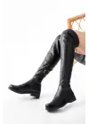 Streç Siyah Diz Üstü Fermuarlı Günlük Kadın Çizme