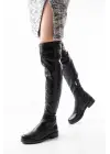 Streç Siyah Diz Üstü Fermuarlı Günlük Kadın Çizme