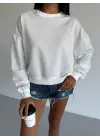2 İplik Bisiklet Yaka Sweat Beyaz F2339